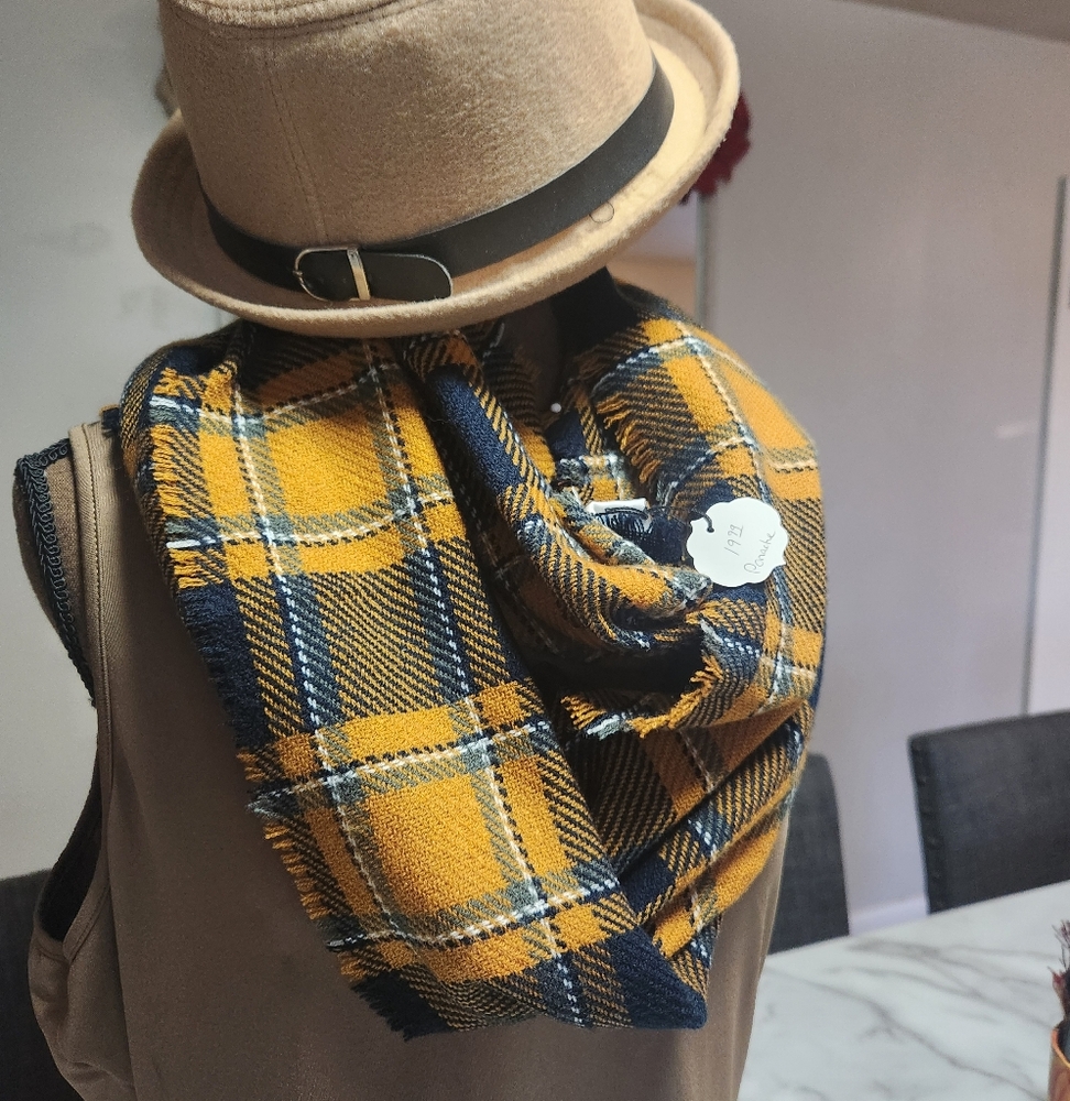 New -  Cute orange,cream & black plaid scarf.